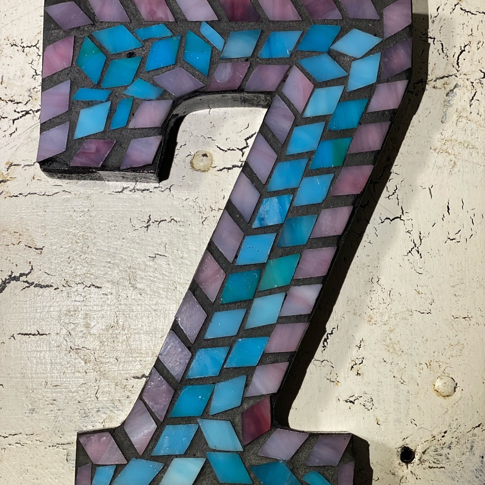 Stained Glass Mosaic House Number 7 Handcrafted